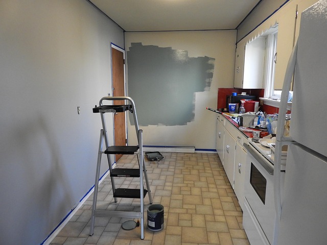 a room under renovation with work materials